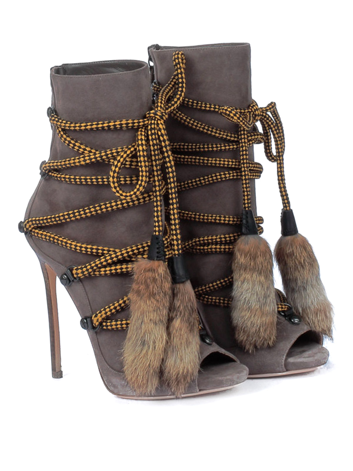 Dsquared2 Riri Fur tassel Open Toed Boots Brand New - 39
