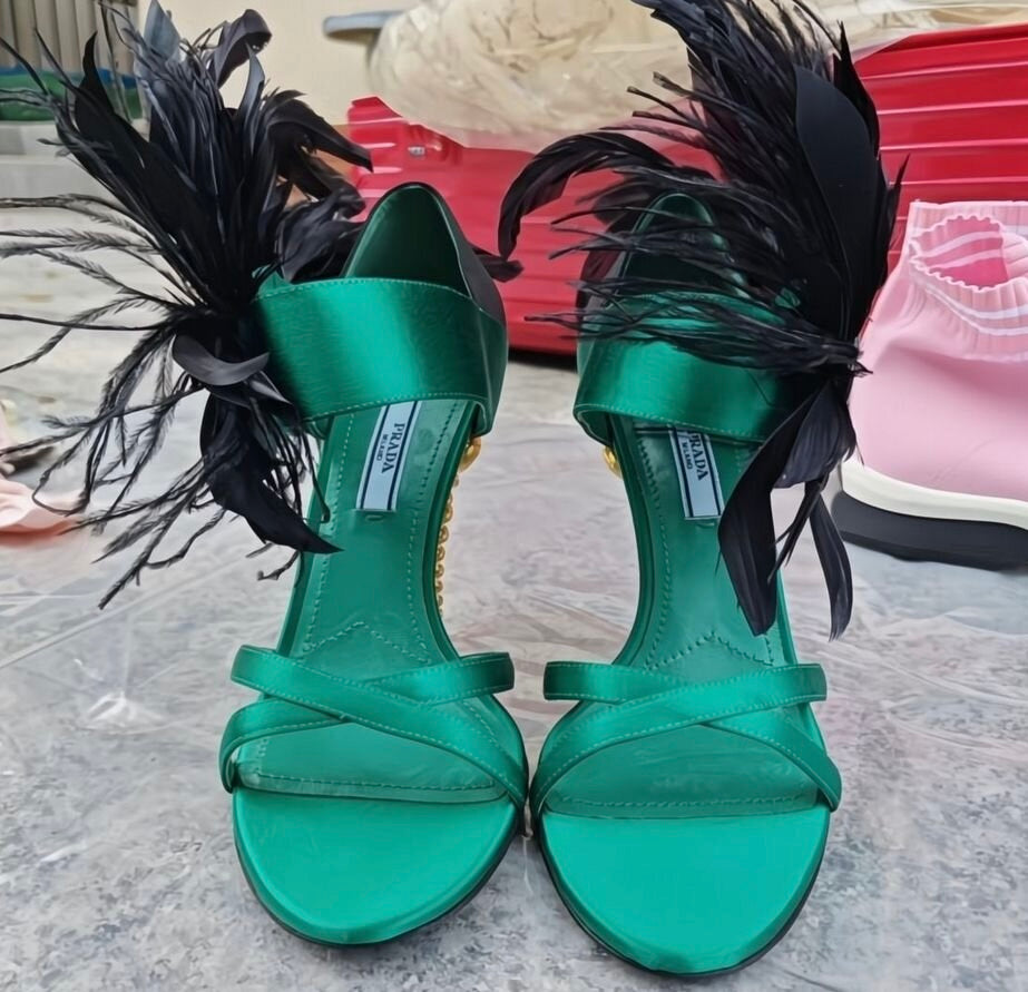 Prada Embellished Feather Heels - 38