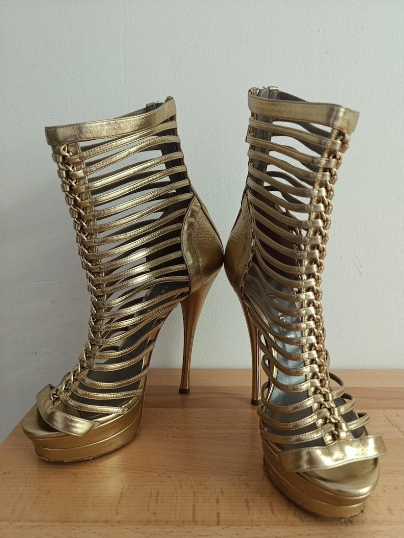 Versace Cage Gladiator Heels - 37/37.5