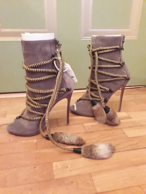 Dsquared2 Riri Fur tassel Open Toed Boots Brand New - 39