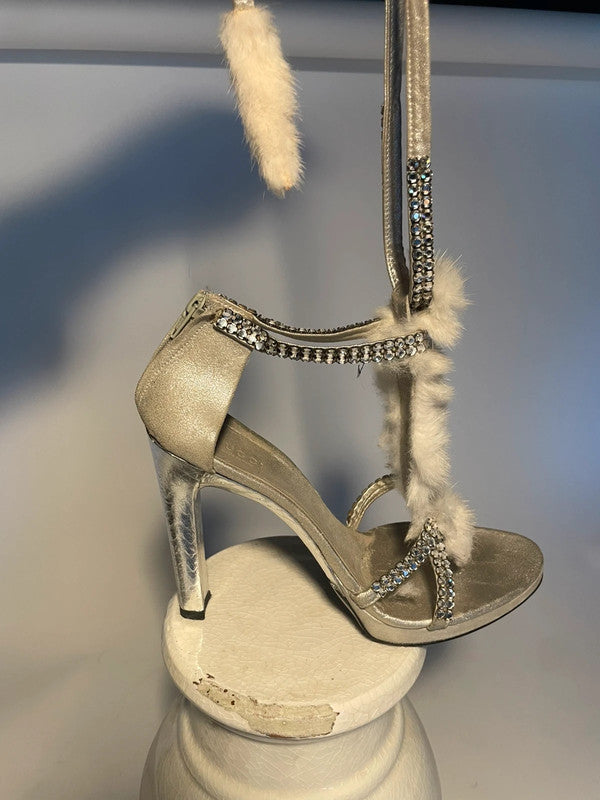 Gucci by Tom Ford Silver Snake White Mink Leather Crystal Platform Shoes - 38.5