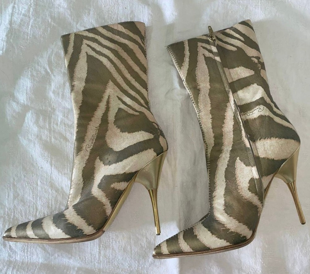 Roberto Cavalli Zebra Print Ankle Boots - 38