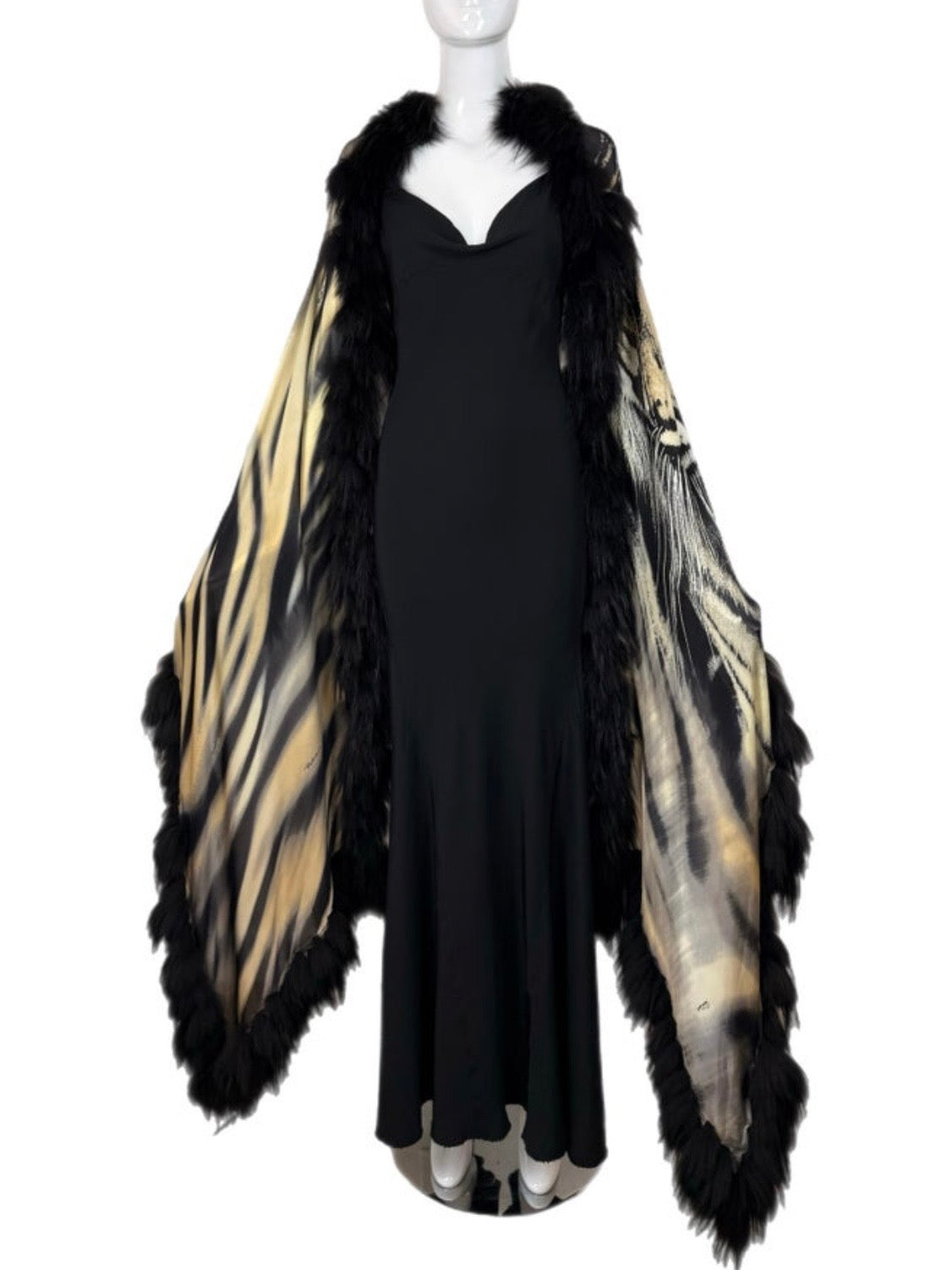 Roberto Cavalli 2000 Fox Fur Tiger Print Shawl