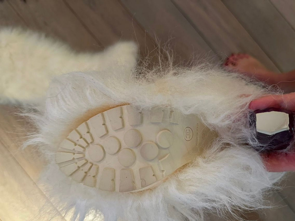 Chanel White Fur Yeti Boots - 39