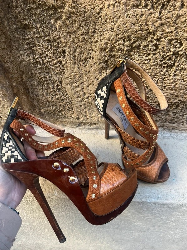 Jimmy Choo Python Wrap Platform Heels - 36.5 + 38
