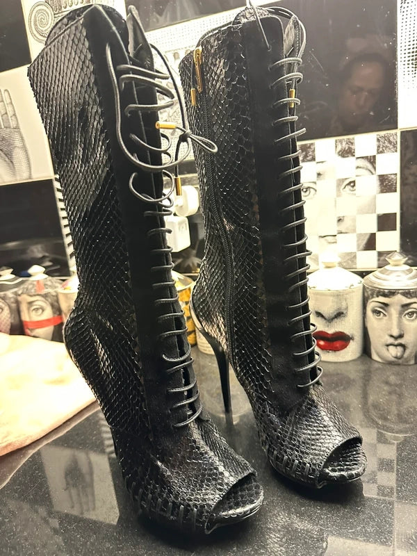 Versace 2015 Python Open Toe Boots - 40