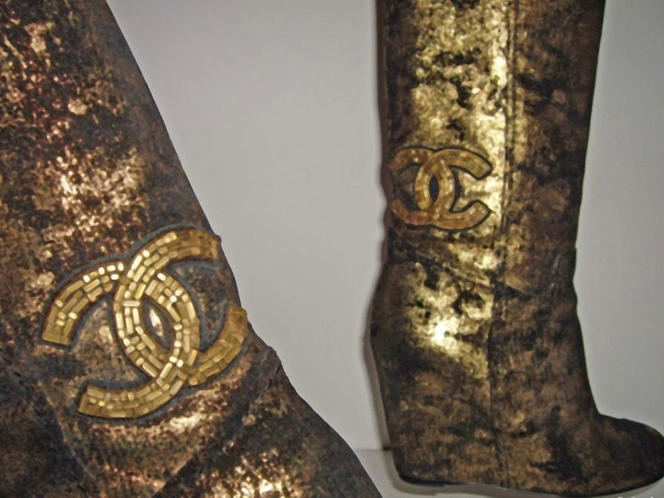 Chanel Metallic Wedge Boots - 38/38.5