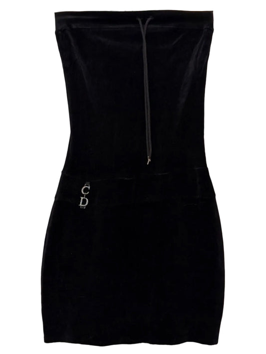 Dior Diamanté CD Logo Velour Dress - S/M