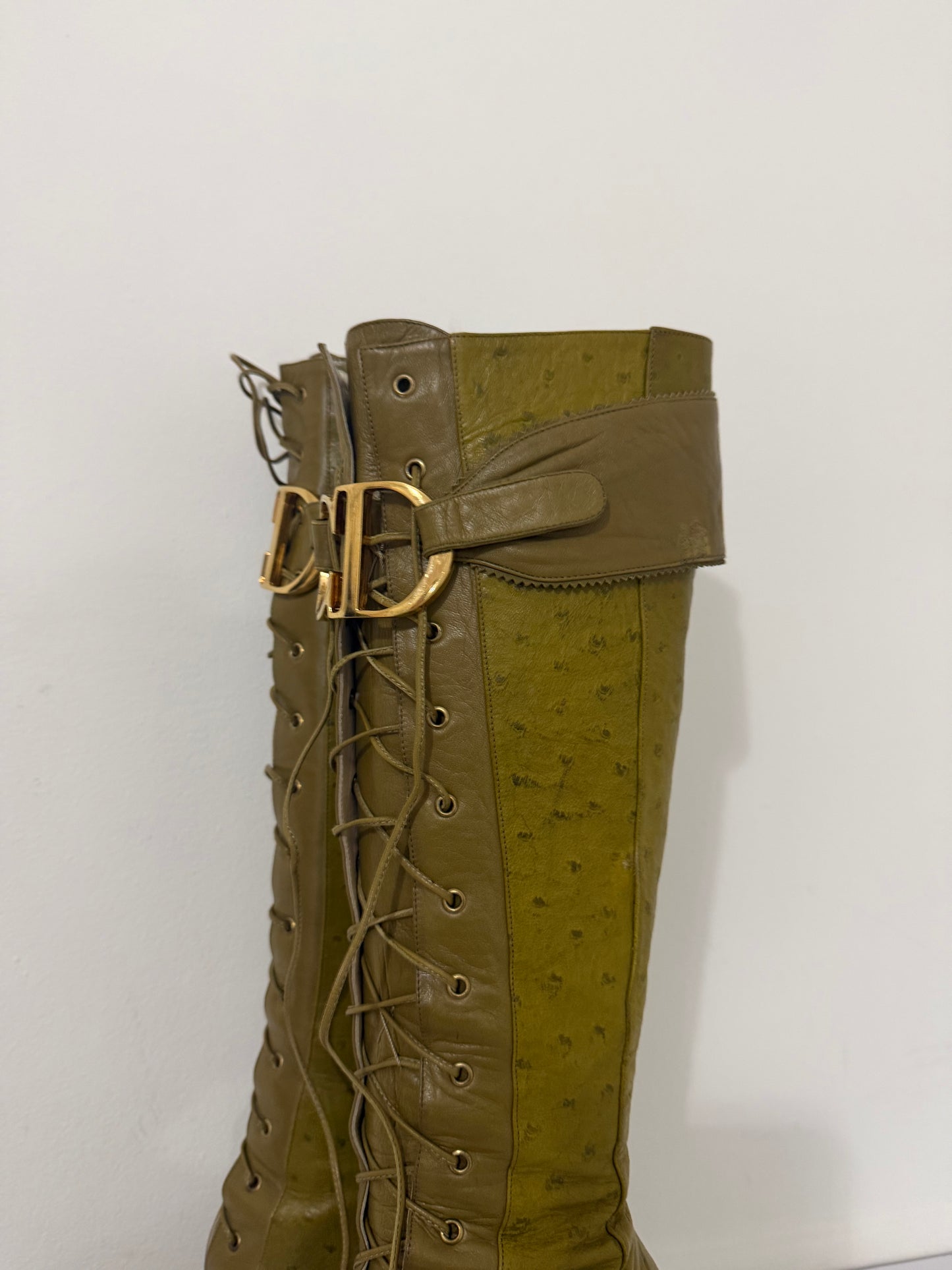 Dior Galliano Ostrich Leather CD Boots -  38