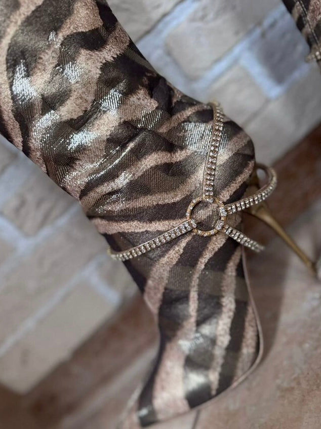 Roberto Cavalli Zebra Metallic Boots Brand New - 38.5/39