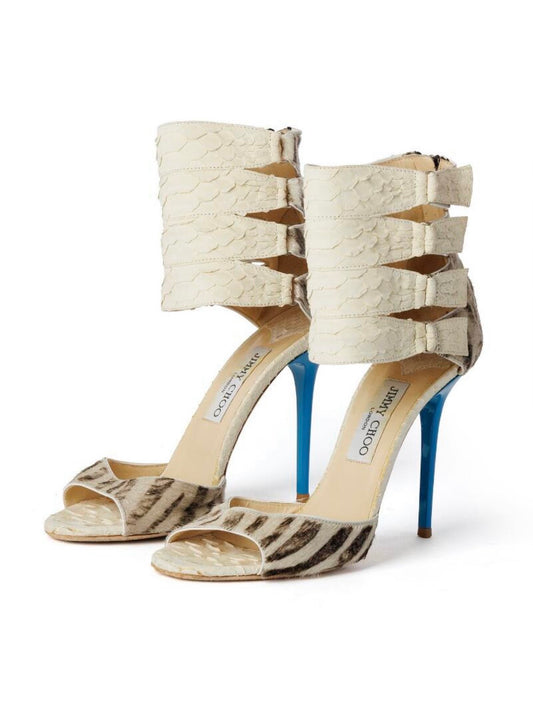 Jimmy Choo Python and Pony Hair Gladiator Heels - 37, 38.5 + 39
