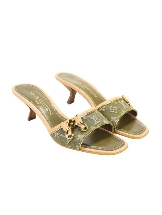 Louis Vuitton Khaki Denim Mules  - 37