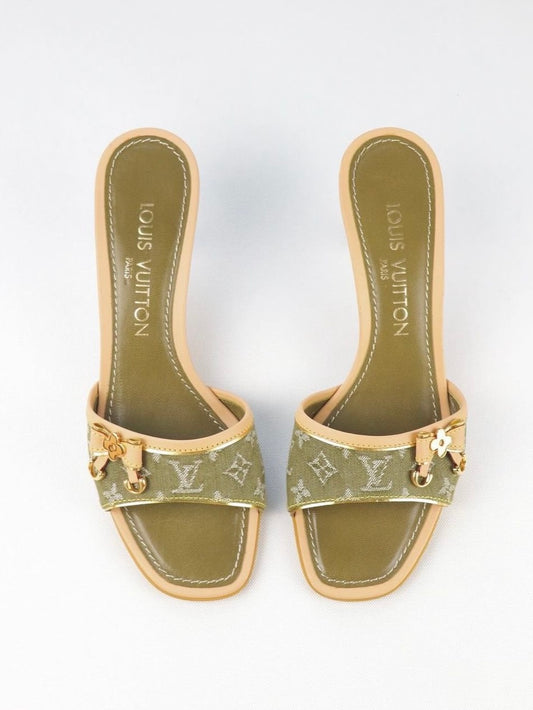 Louis Vuitton Khaki Denim Kitten Heel - 36.5/37