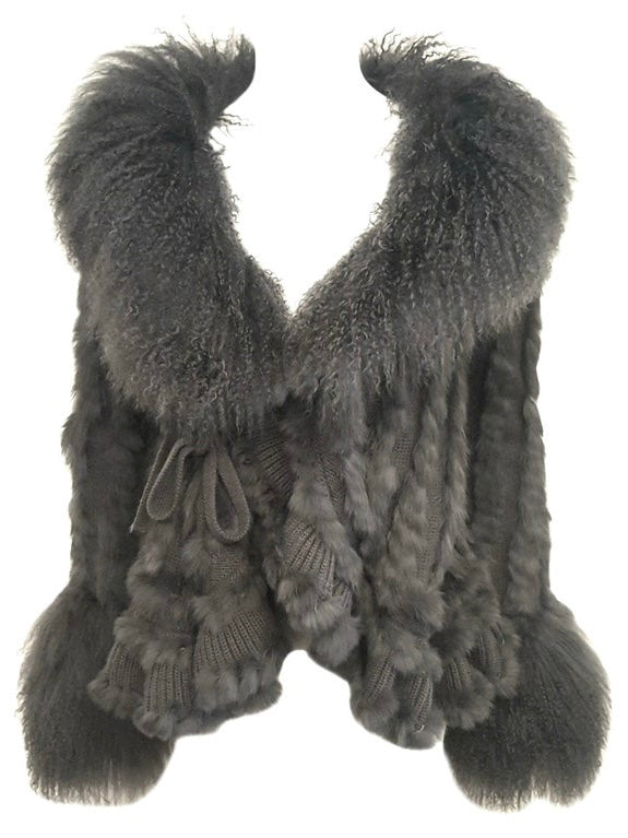 Dolce & Gabbana Charcoal Virgin Wool & Tibetan Lamb Fur Jacket - S