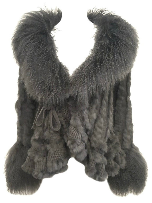 Dolce & Gabbana Charcoal Virgin Wool & Tibetan Lamb Fur Jacket - S