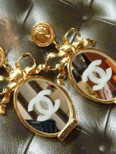 Chanel Mirror Bow Ribbon Earrings