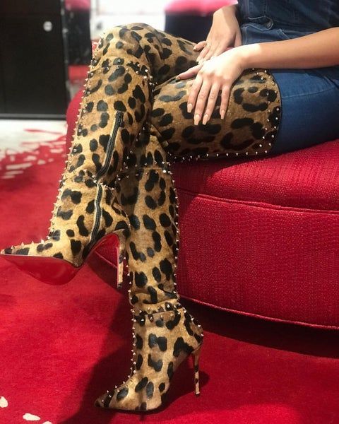 Christian Louboutin Metrolisse 100 leopard-print calf hair over-the-knee boots brand new  - 40