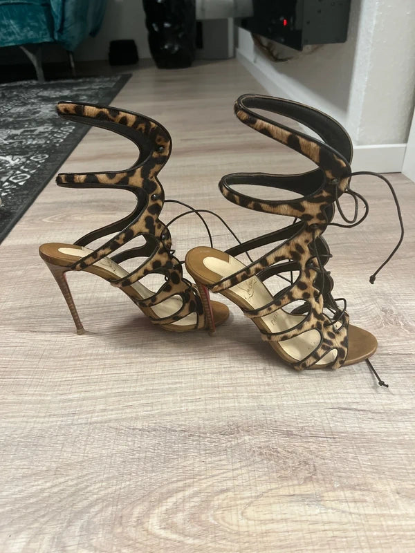Christian Louboutin Amazoulo Pony Hair Gladiator Heels - 38