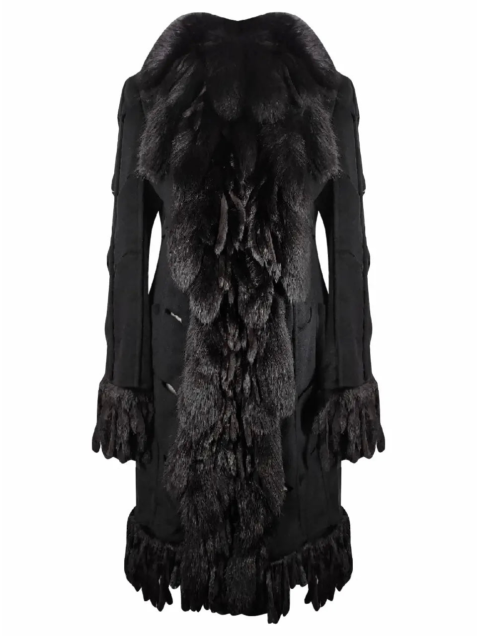 Versace 2003 Fox Embellished Cut Out Details Black Angora Coat - S/M