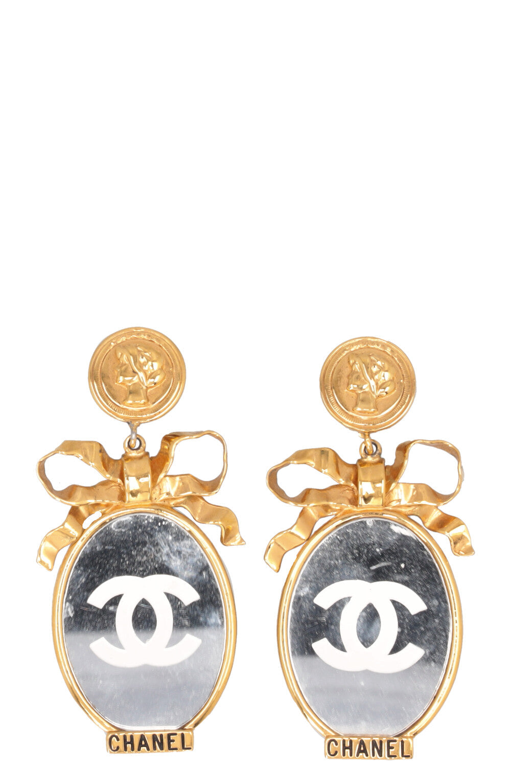 Chanel Mirror Bow Ribbon Earrings