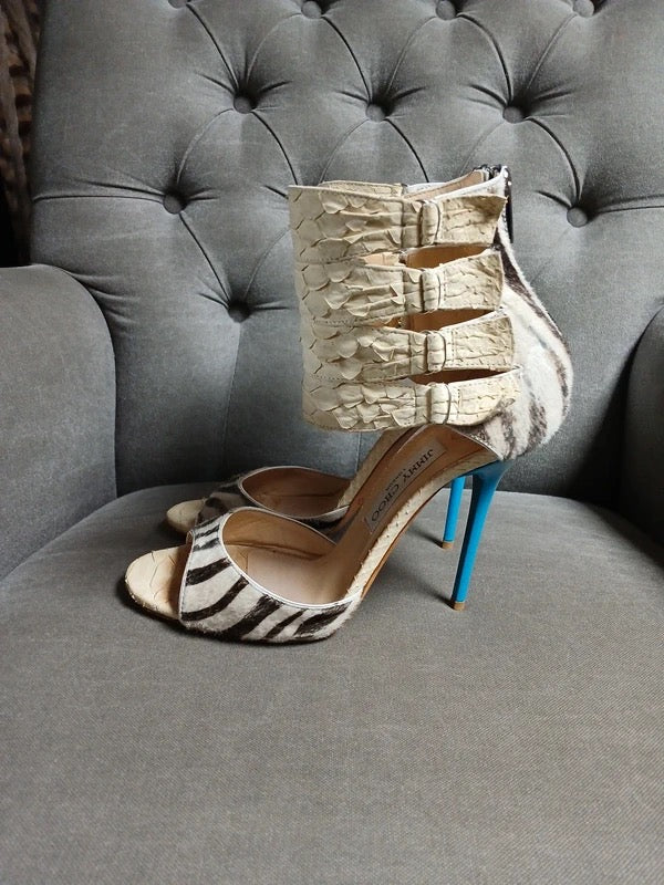 Jimmy Choo Python and Pony Hair Gladiator Heels - 37, 38.5 + 39