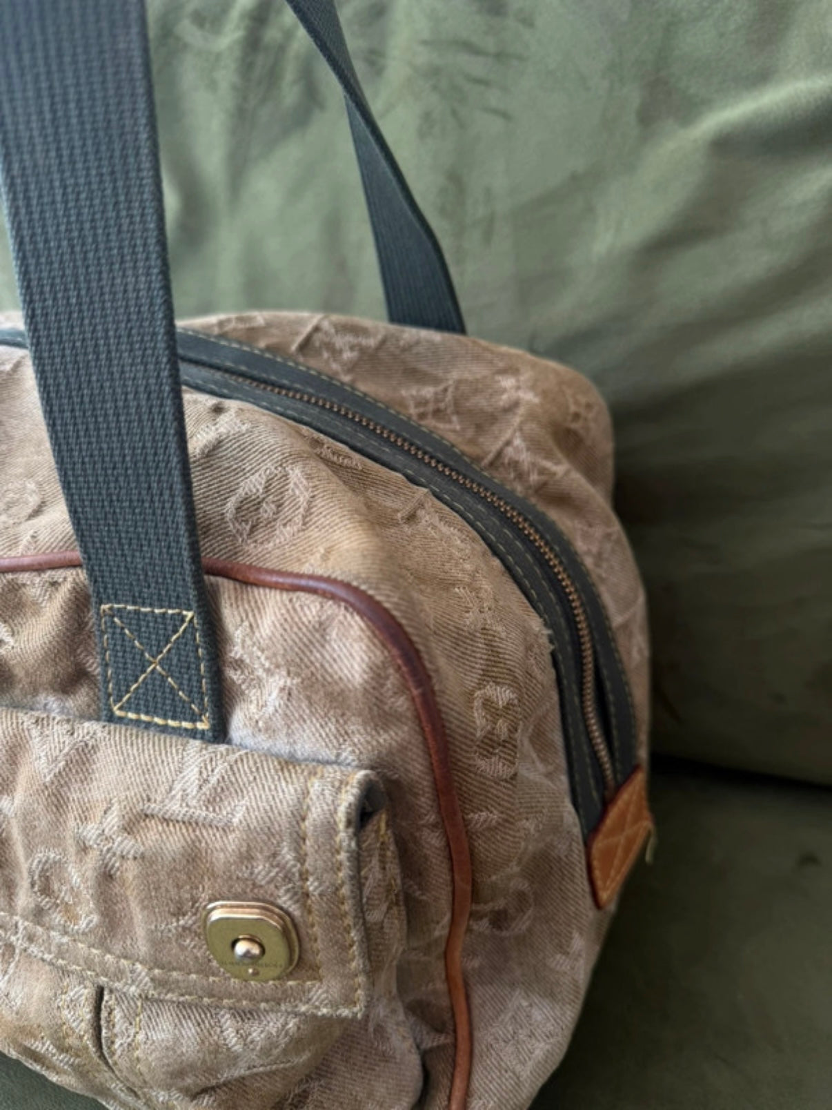 Louis Vuitton x Takashi Murakami Khaki Denim Camo Bag
