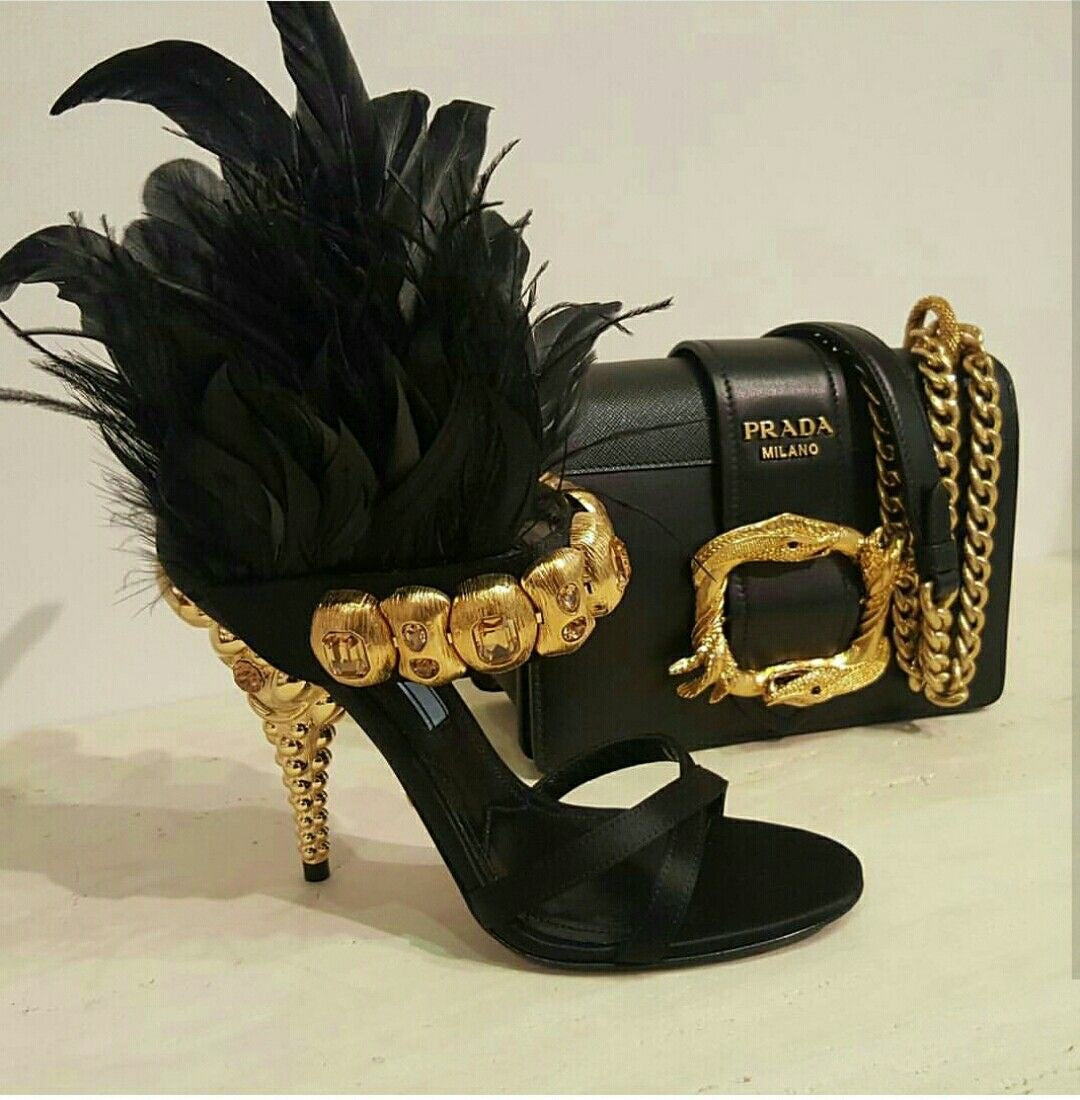 Prada Embellished Feather Heels - 37 + 38