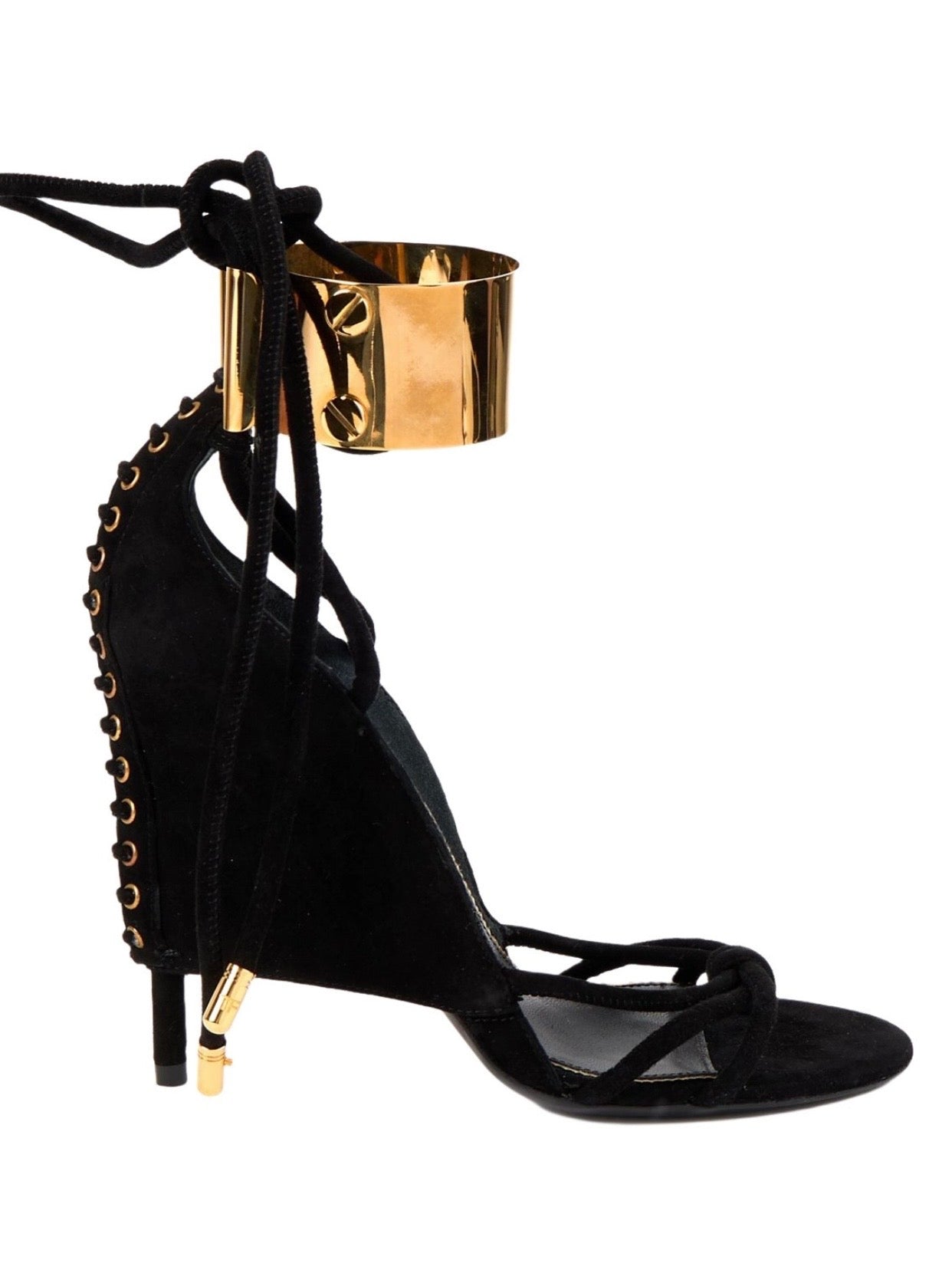 Tom Ford Gold Ankle Cuff Wedge Heels - 36