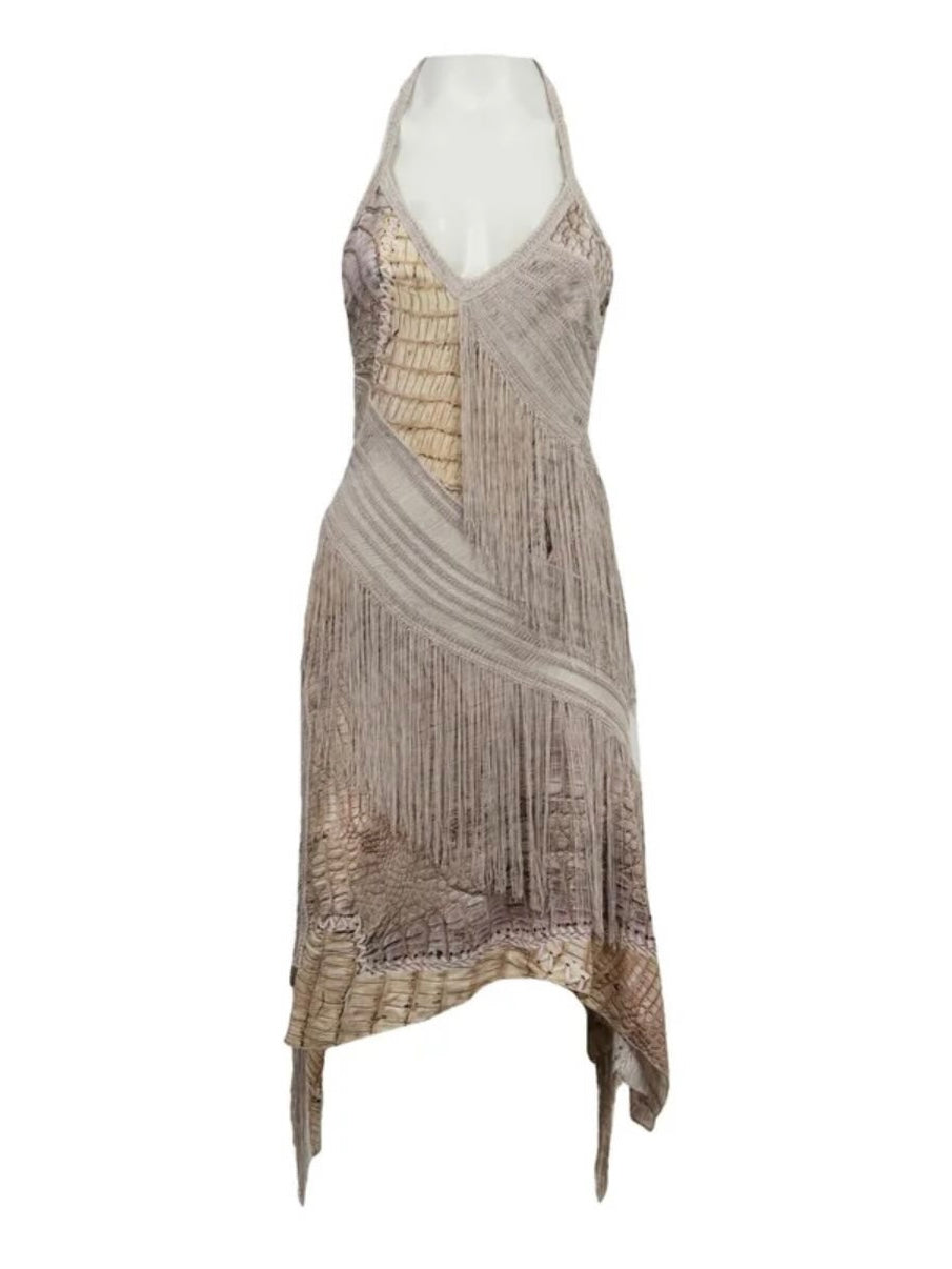 Roberto Cavalli Ss2011 Croc Fringe Dress - IT 42