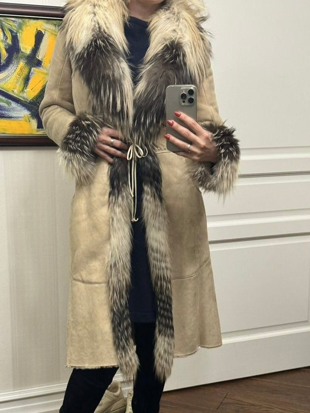 Roberto Cavalli F/W 2006 Leather Suede & Silver Fox Trim Coat - S
