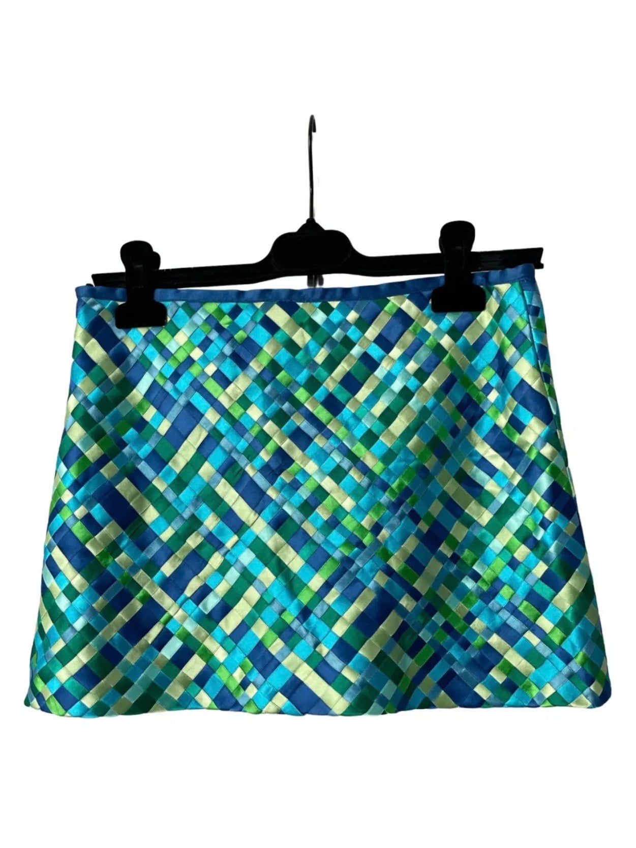 Dolce & Gabbana Runway 2002 Blue Green Satin Woven Ribbon Mini Skirt - S