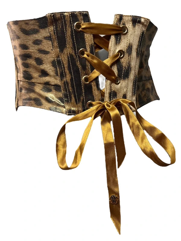 Roberto Cavalli Satin Leopard Print Corset - M
