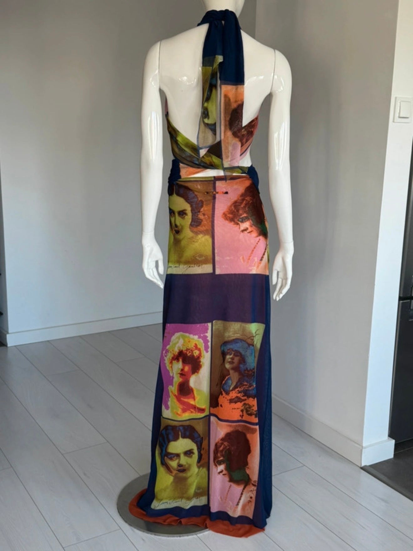 Jean Paul Gaultier Soleil S/S 2002  “Portraits” Faces Mesh Maxi Dress - M/L