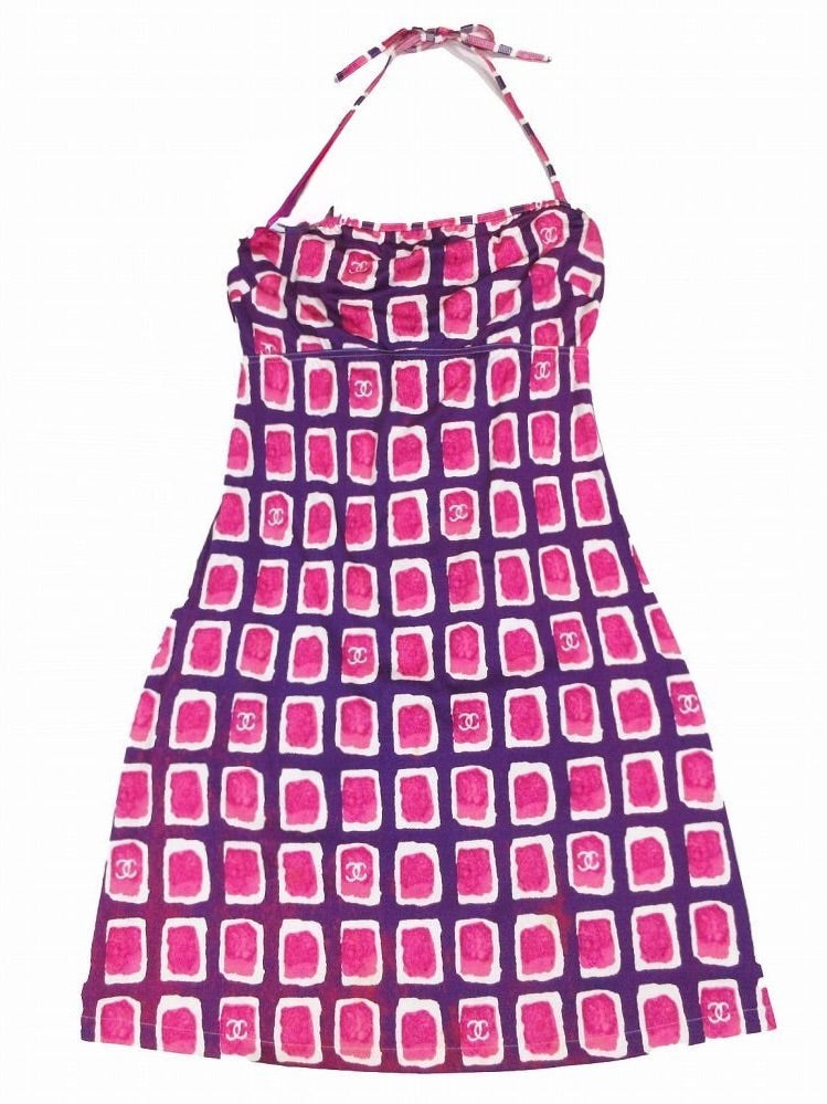 Chanel 2001 Watercolour Halterneck Mini Dress - S