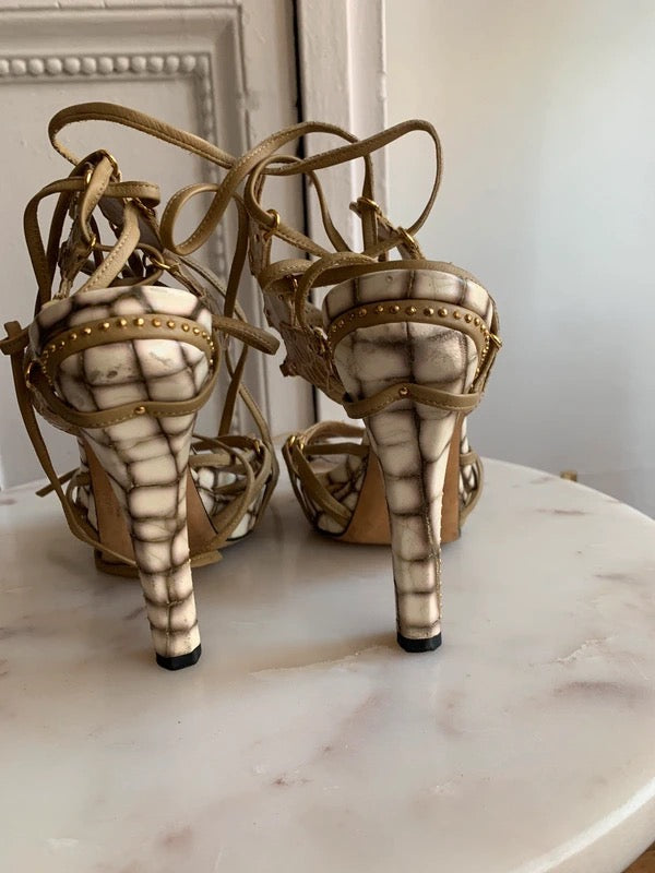 Dior 2009 Crocodile Lace Up Heels - 37