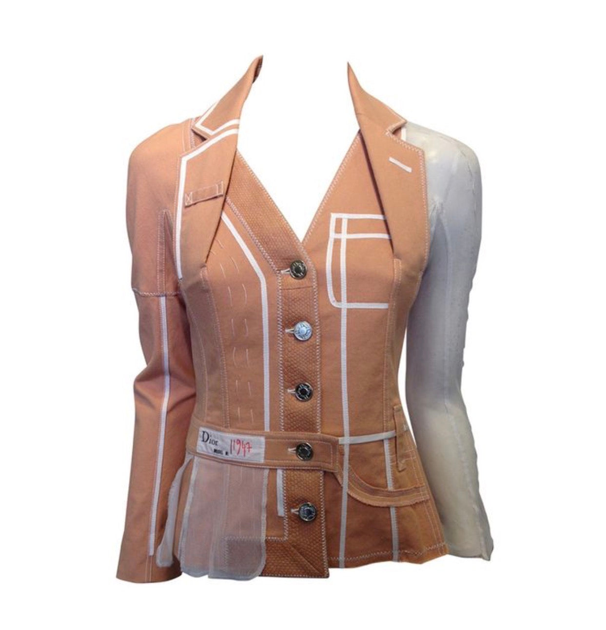 Dior Galliano 2006 Runway Denim Jacket With Mesh Sleeve - S