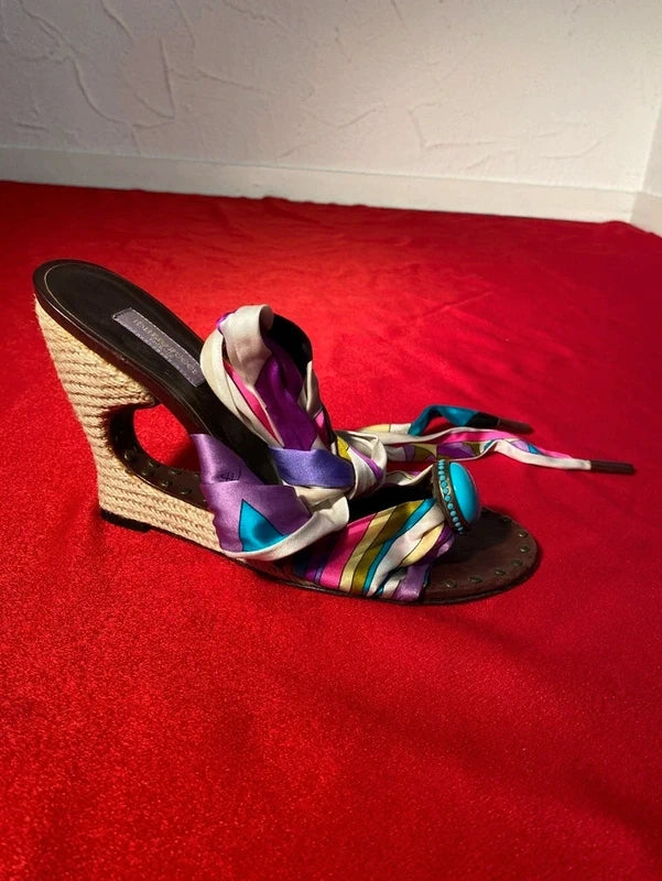 Emilio Pucci Tie Up Lace Wedge Heels - 38