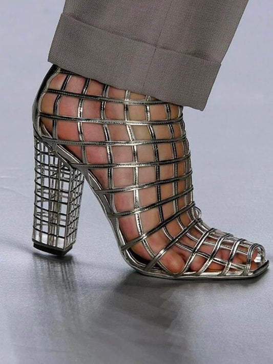 YSL Cage Heels Silver with Black Heel - 38