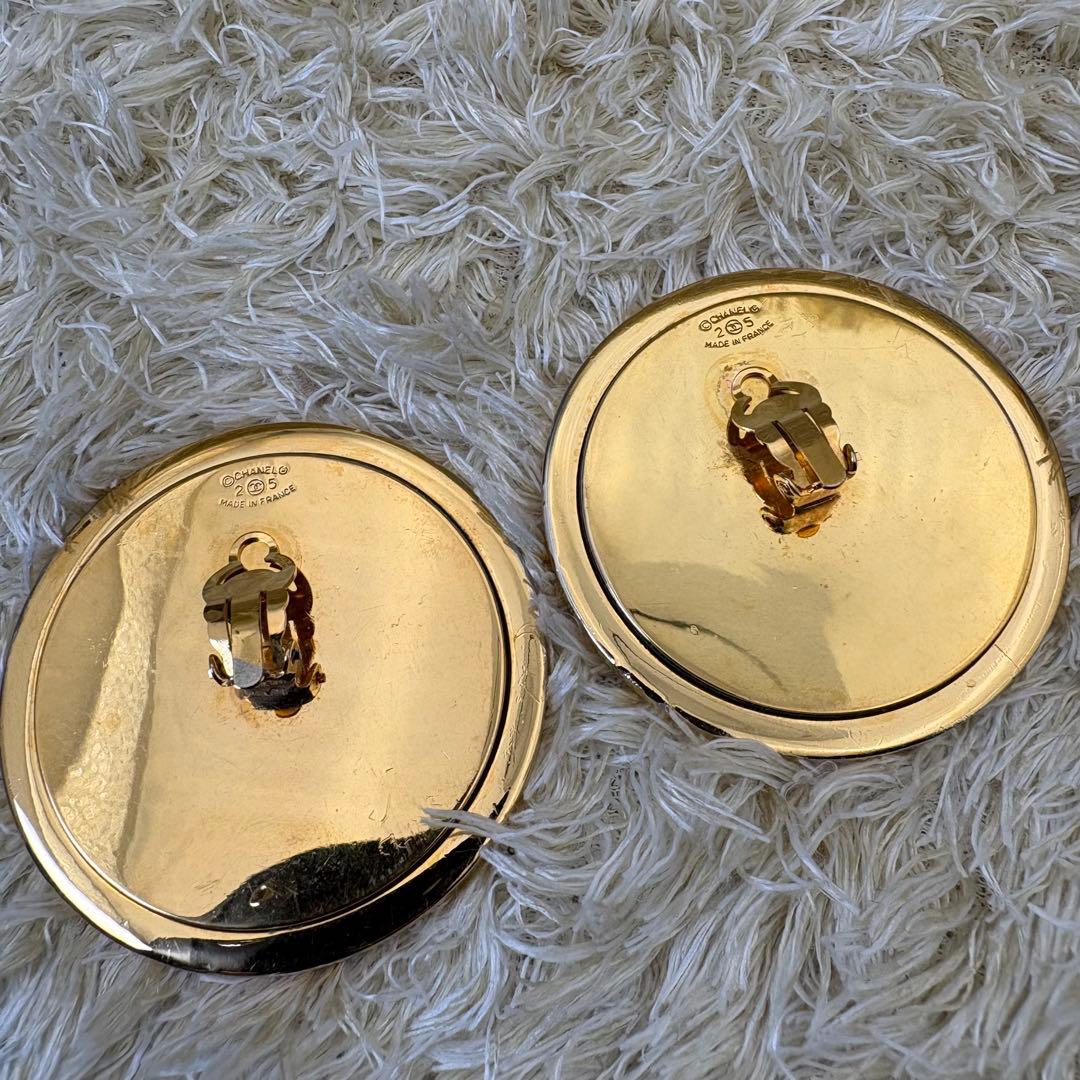 Chanel 1991 Gold Metal and Silver Mirror Oversize Earrings