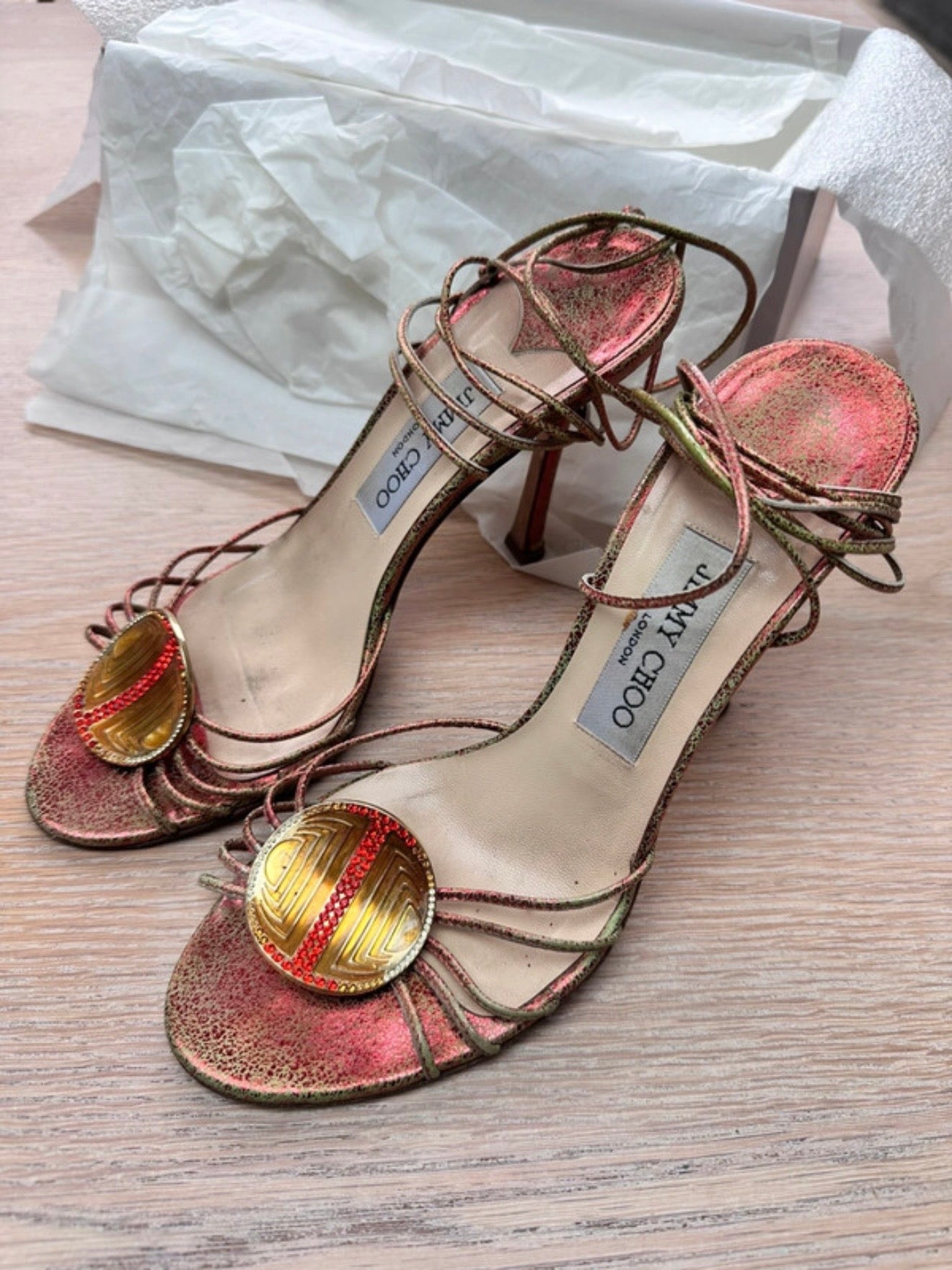 Jimmy Choo Golden Leather Heels - 37.5/38