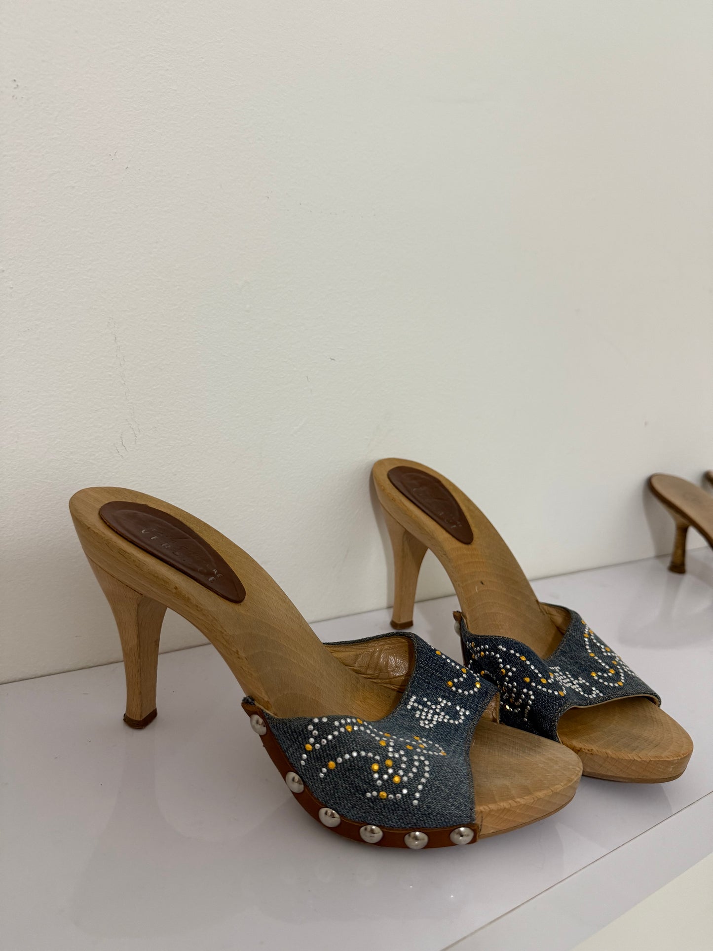 Versace Wooden Denim Clog Heel - 40