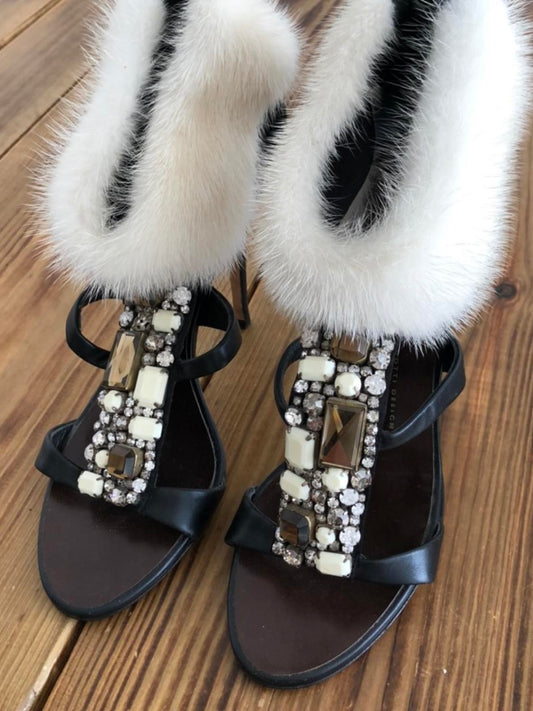 Giuseppe Zanotti Beaded Heels with Fur trim - 36.5