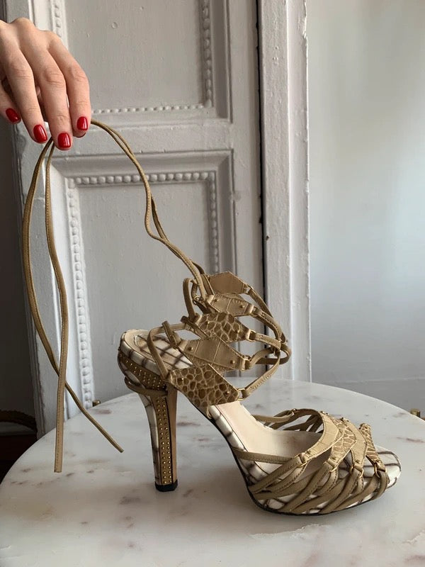 Dior 2009 Crocodile Lace Up Heels - 37