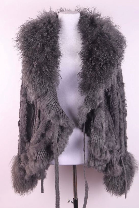 Dolce & Gabbana Charcoal Virgin Wool & Tibetan Lamb Fur Jacket - S