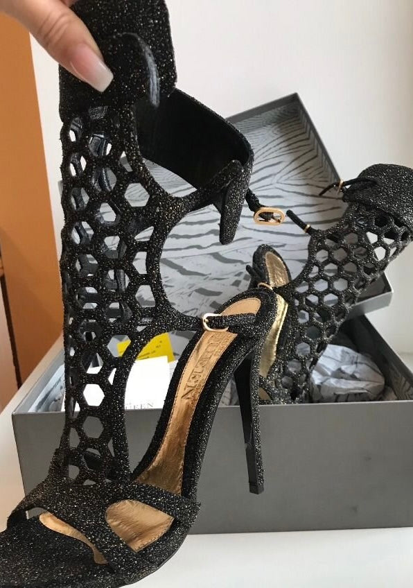 Alexander McQueen Glitter Gladiator Heels Brand New - 38.5