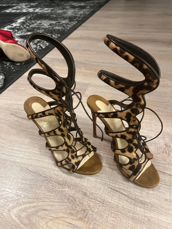 Christian Louboutin Amazoulo Pony Hair Gladiator Heels - 38