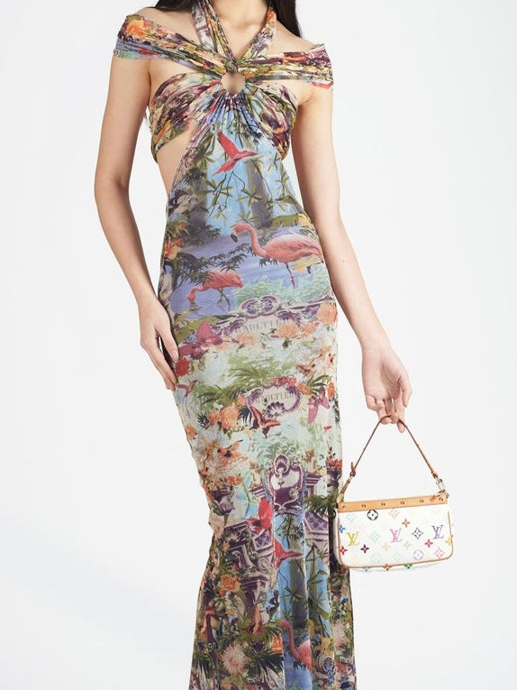 Jean Paul Gaultier S/S 1999 Flamingo Mesh Maxi Dress - S