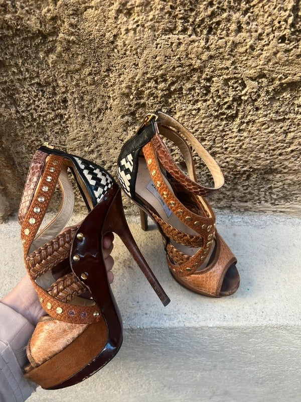 Jimmy Choo Python Wrap Platform Heels - 36.5 + 38