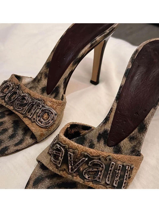 Roberto Cavalli Leopard Print Mules - 38