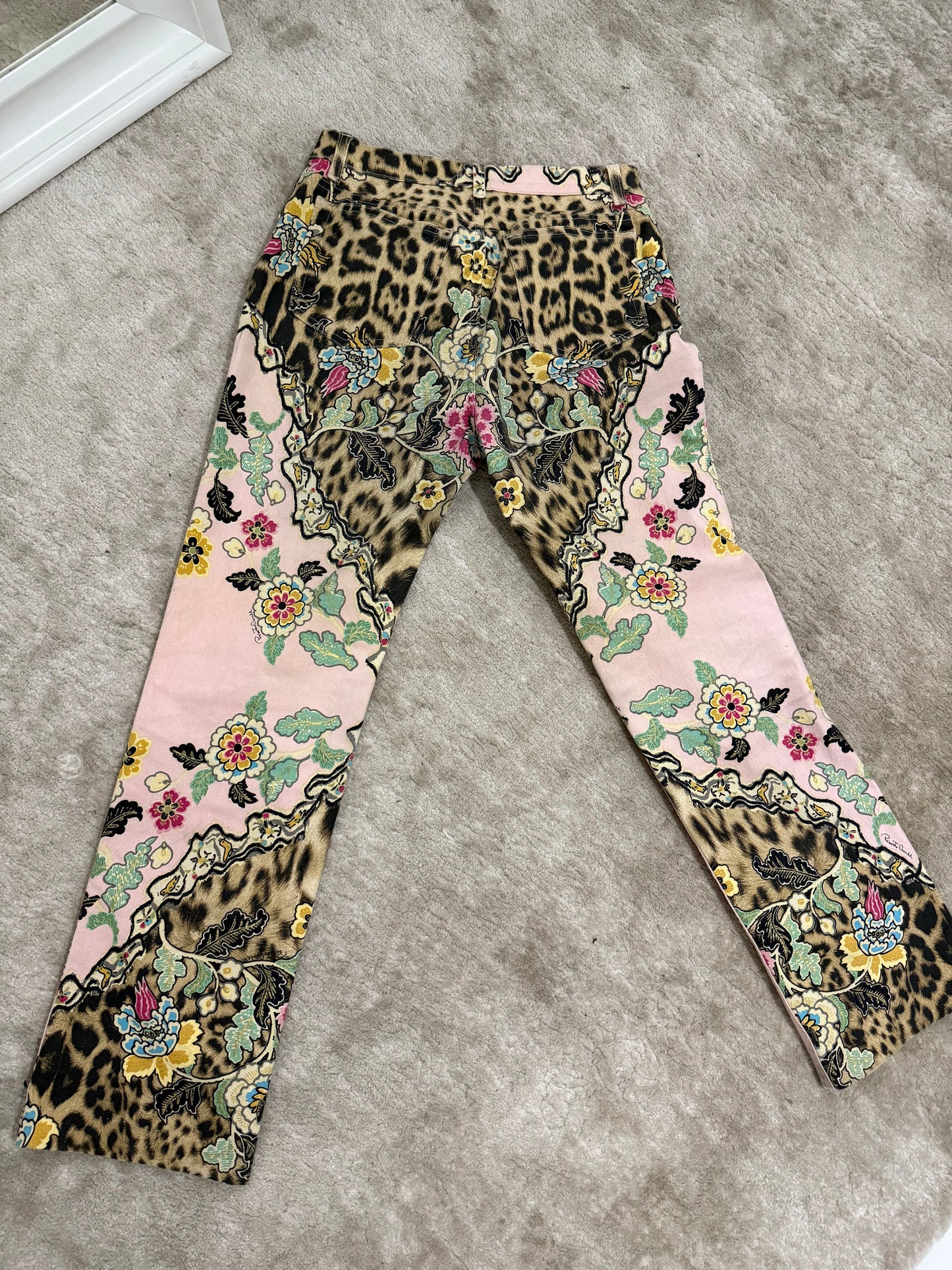 Roberto Cavalli Cheongsam Leopard Print Jeans - L